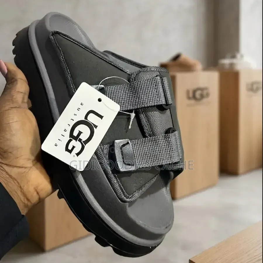Men's Ugg Black Dual-Strap Platform Slides in Size 40-47