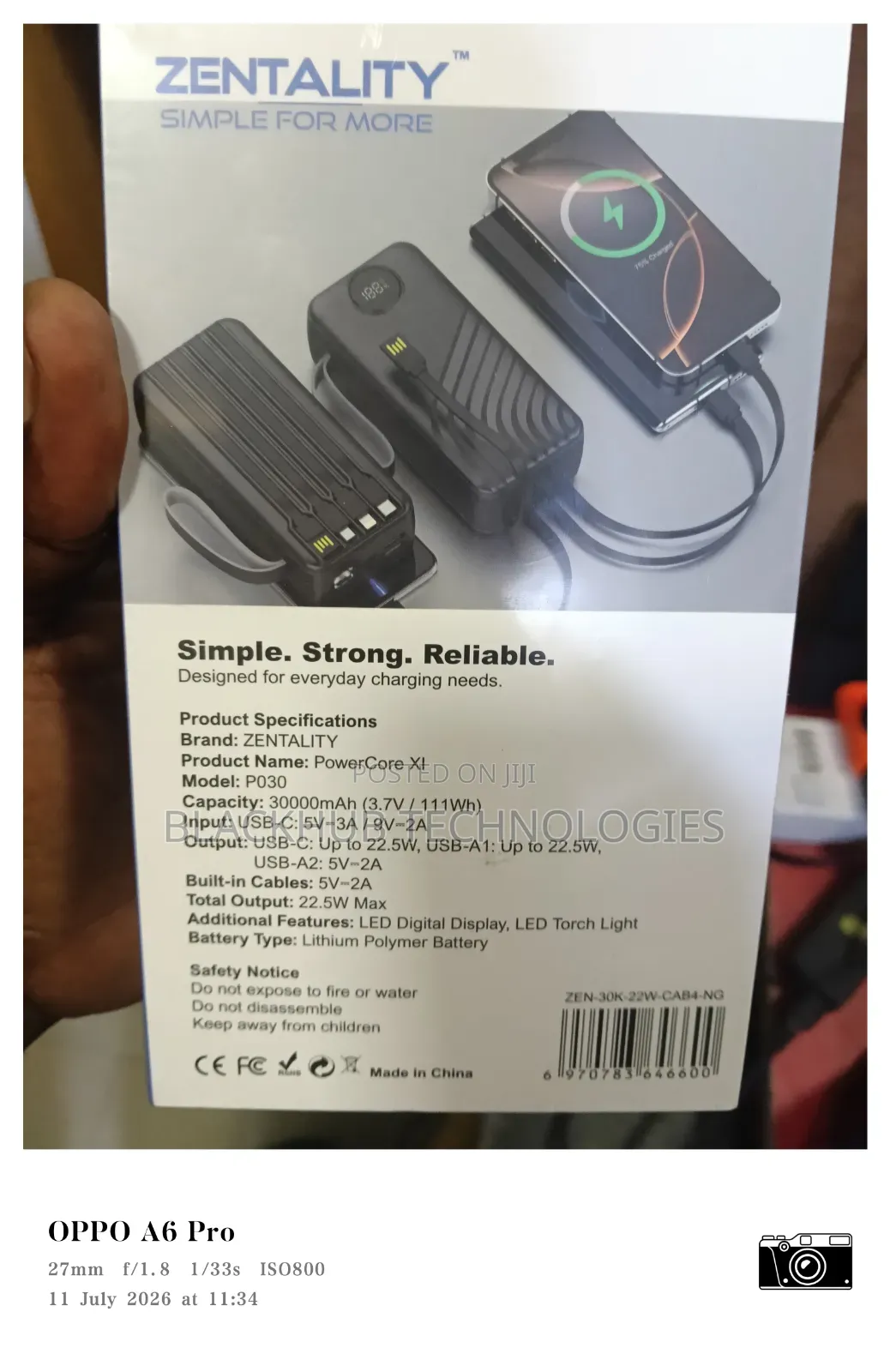 Zentality 30000mah Powercore Xi 22.5w Powerbank With Inbuilt Cord