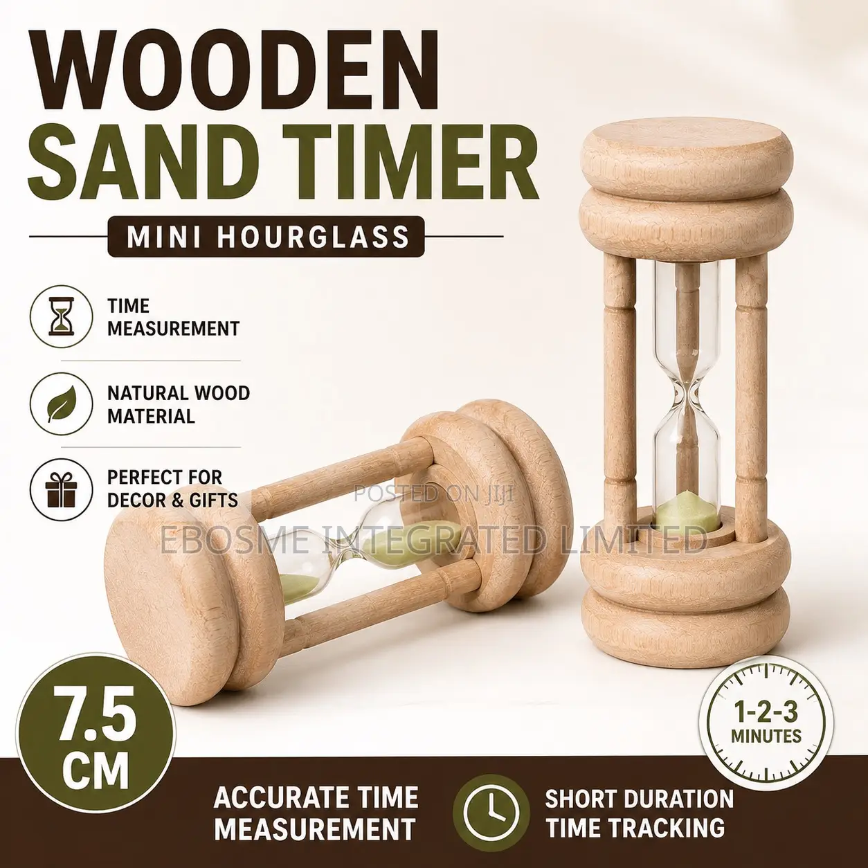 Mini Wooden Sand Timer H7.5cm X W 4.5xm