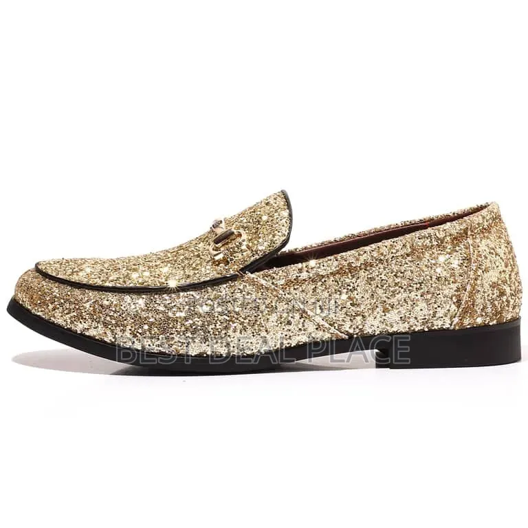 Cosidram Men Gold Glitter Loafers | Luxury Tuxedo Dress Shoes From Uk