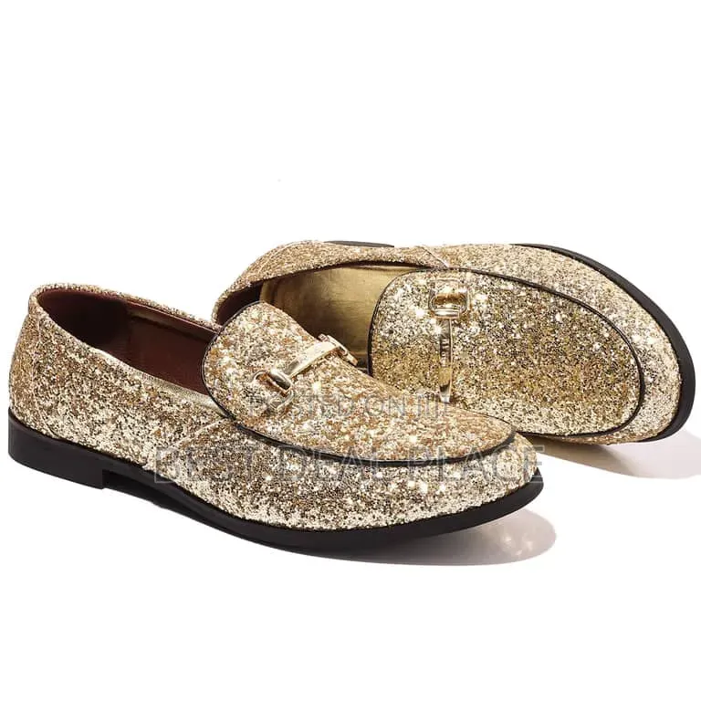Cosidram Men Gold Glitter Loafers | Luxury Tuxedo Dress Shoes From Uk