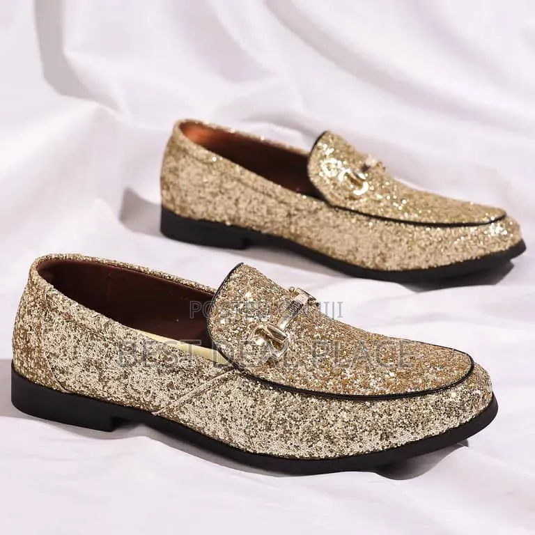 Cosidram Men Gold Glitter Loafers | Luxury Tuxedo Dress Shoes From Uk