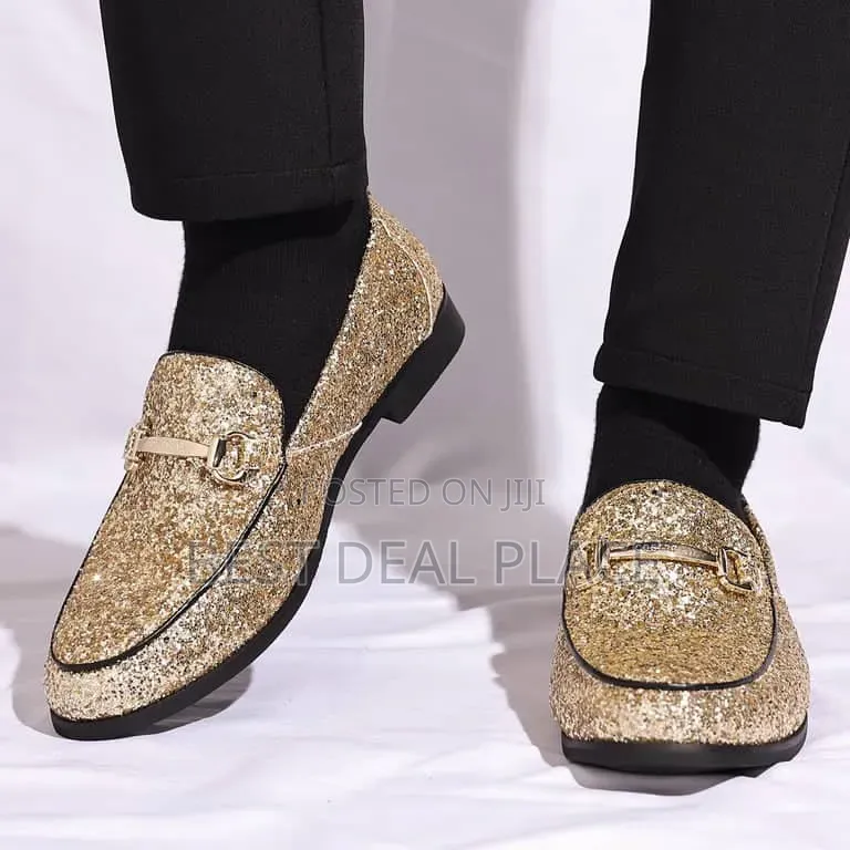 Cosidram Men Gold Glitter Loafers | Luxury Tuxedo Dress Shoes From Uk