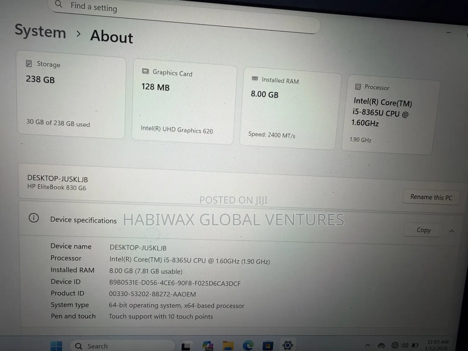 Laptop HP EliteBook 830 G6 8GB Intel Core i5 SSD 256GB