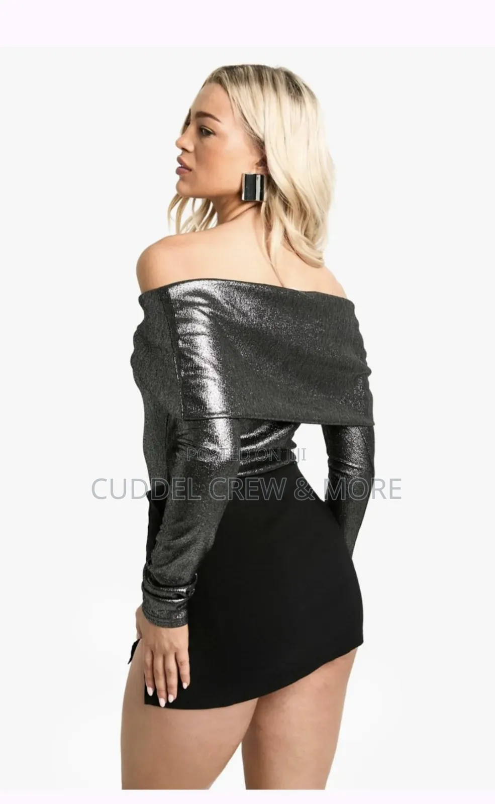 Boohoo Metalic Silver Off Shoulder Playsuit
