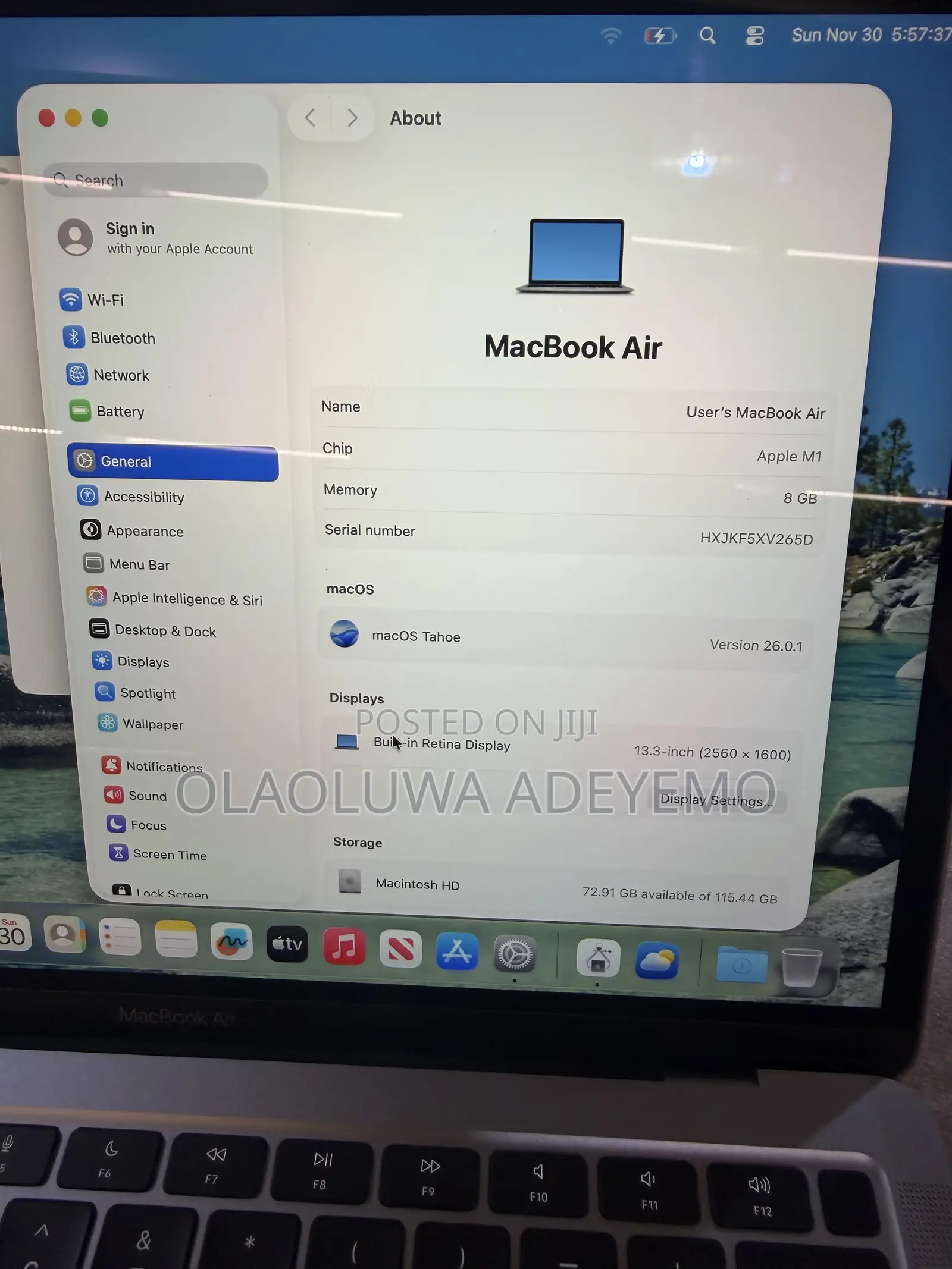 Laptop Apple MacBook Air 2020 M1 8GB Apple M1 SSD 128GB