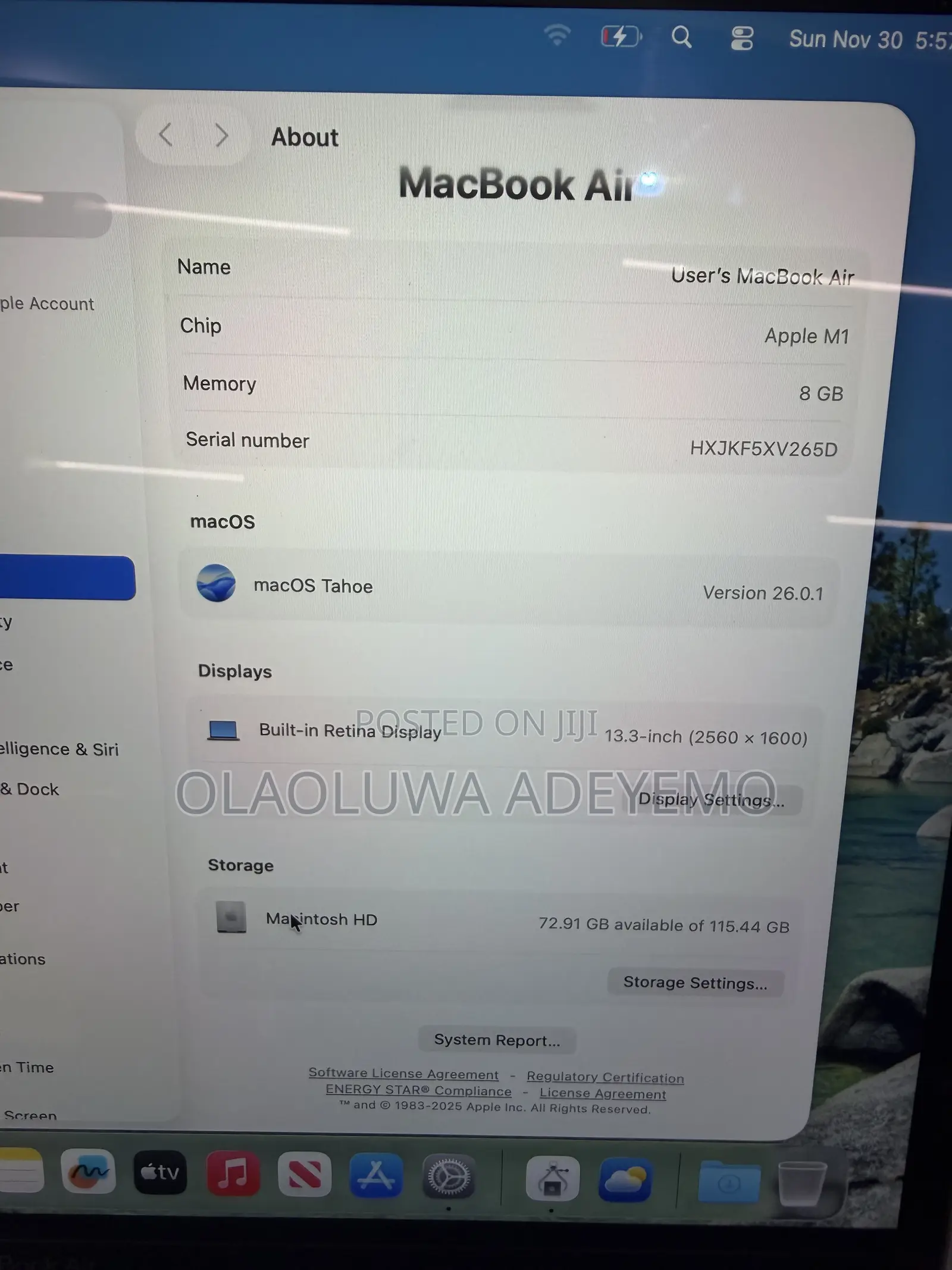 Laptop Apple MacBook Air 2020 M1 8GB Apple M1 SSD 128GB