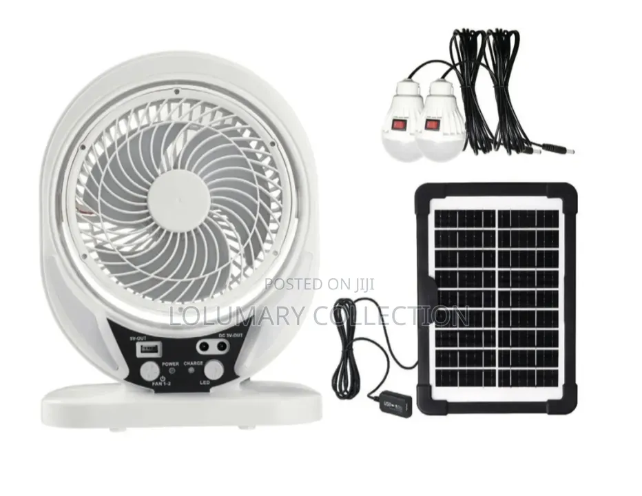 6-Inch Rechargeable Solar Fan With 2 Led Bulbs Solar Panel Kit