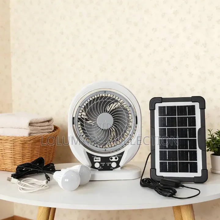 6-Inch Rechargeable Solar Fan With 2 Led Bulbs Solar Panel Kit