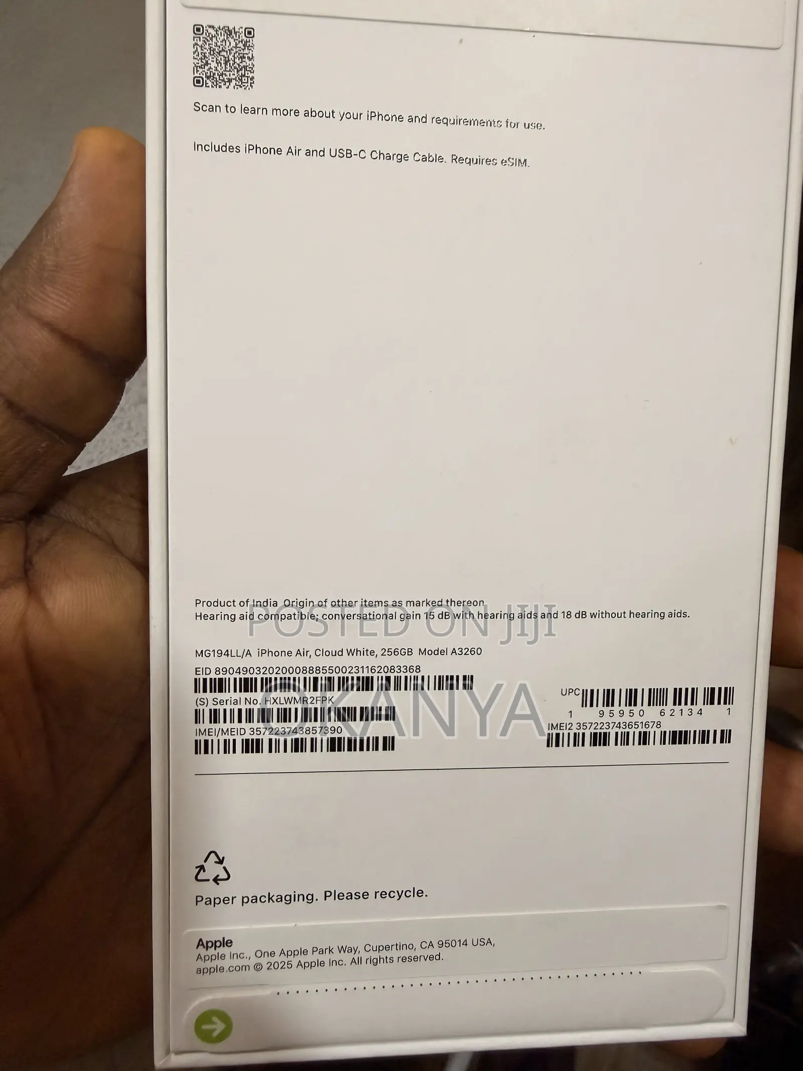 New Apple iPhone Air 256 GB White