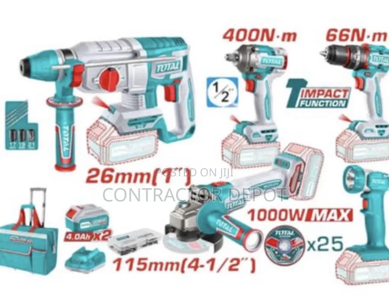 Total 5-in-1 Cordless Combo Kit – 20v Professional Power Tools Set