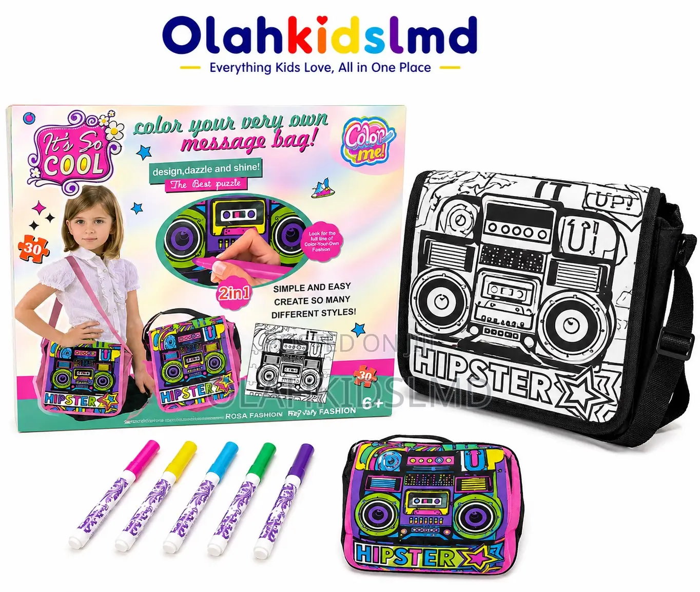 Color-Your-Own Message Bag – Diy Boombox Design, 2-in-1, Ages 6+