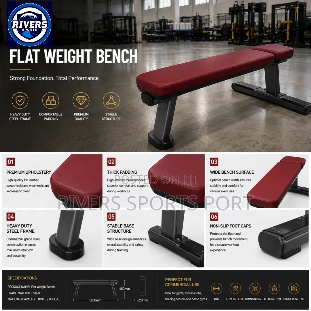 New Commercial Flat Weight Bench Steel Strength Training Bench Press