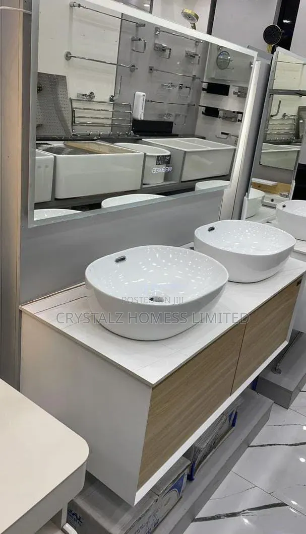 Modern Double Vessel Sink Bathroom Vanity Unit (With Smart Led Mirror)