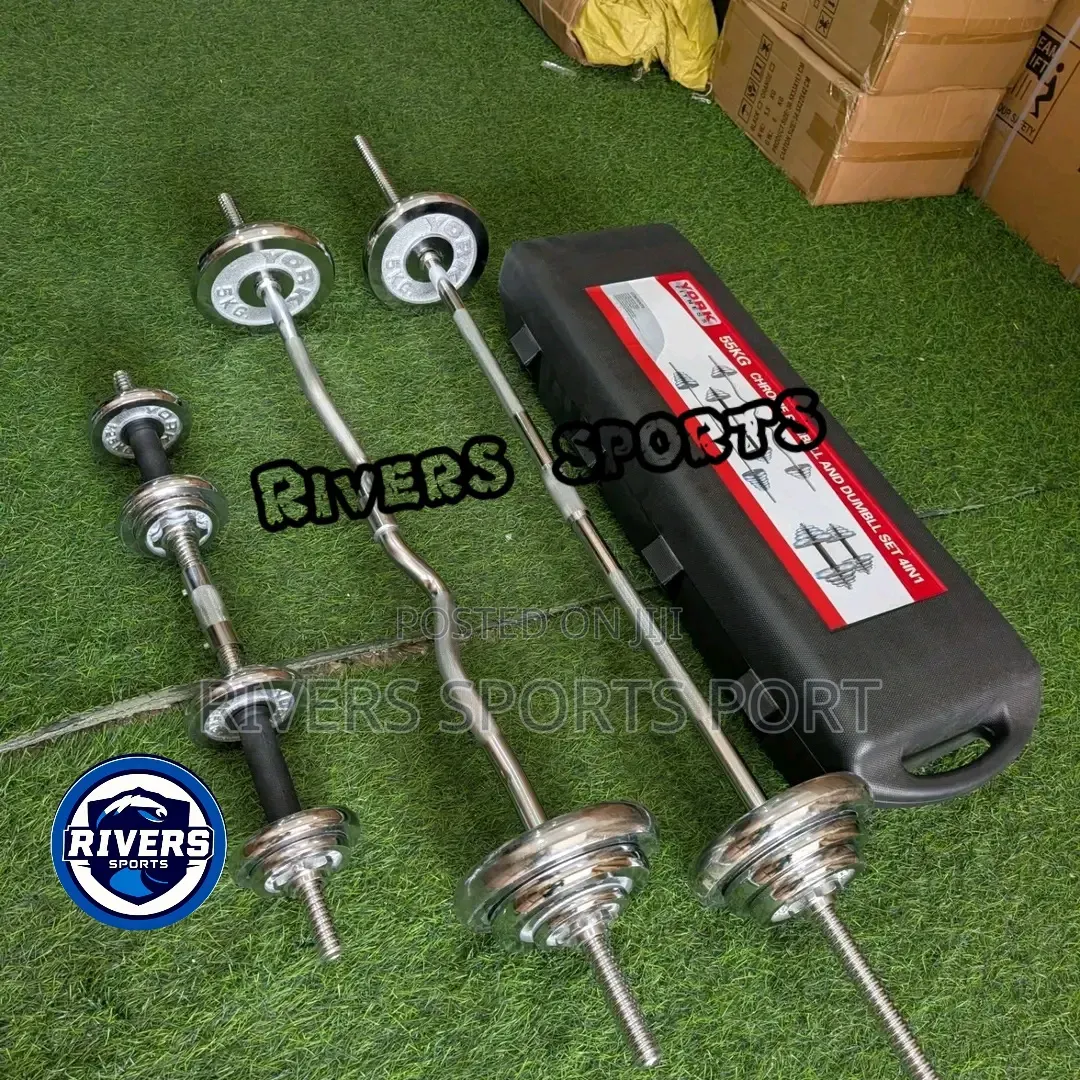 4in1 55kg Adjustable Chrome Dumbbell and Barbell Set With Z Bar, Box