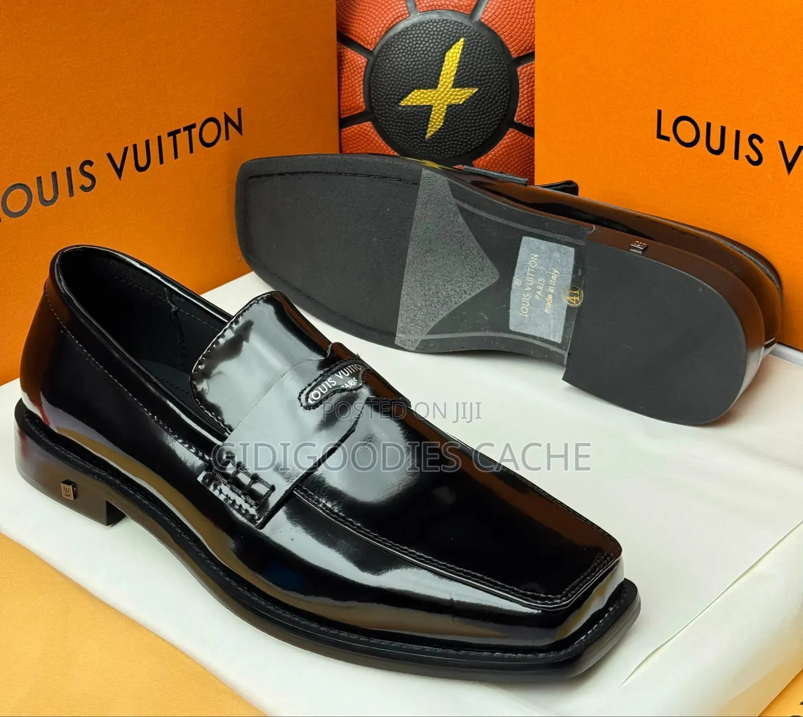 Men's Louis Vuitton Black Patent Leather Square-Toe Loafers