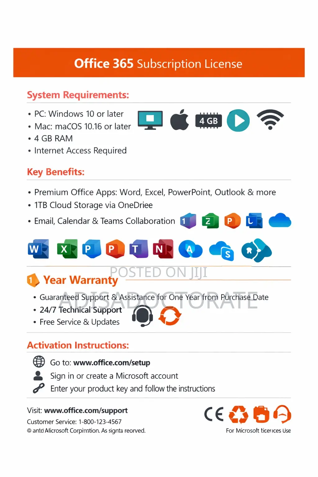Microsoft Office365 Personal Lifetime/Permanent Account 1year Warranty