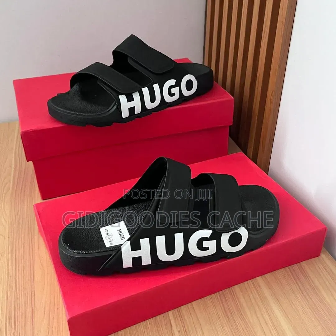Men's Black Double Strap Slides Size 39-45