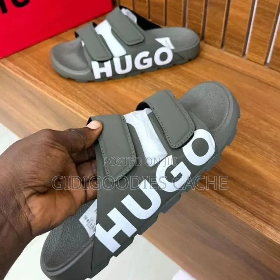 Men's Black Double Strap Slides Size 39-45