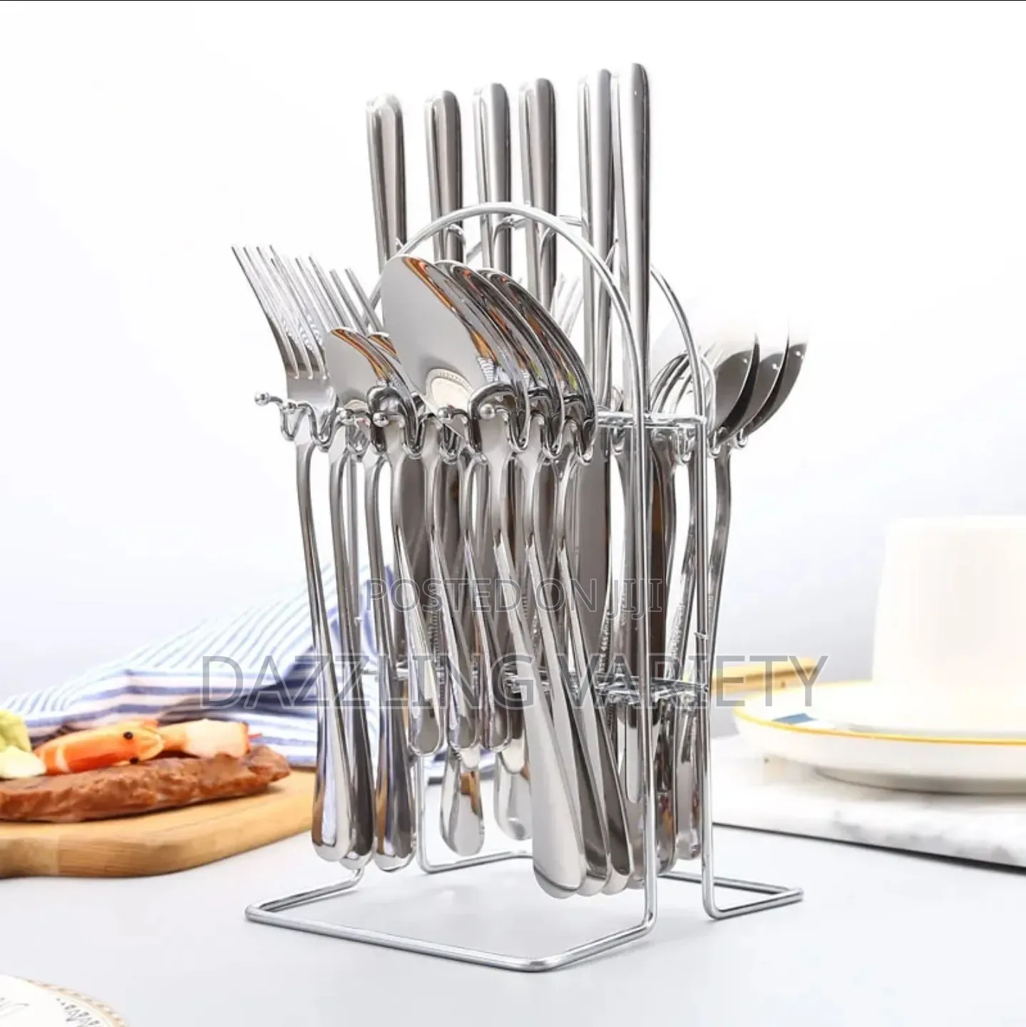 Luxury 24pcs Silver Cutlery Set With Stand for Dining