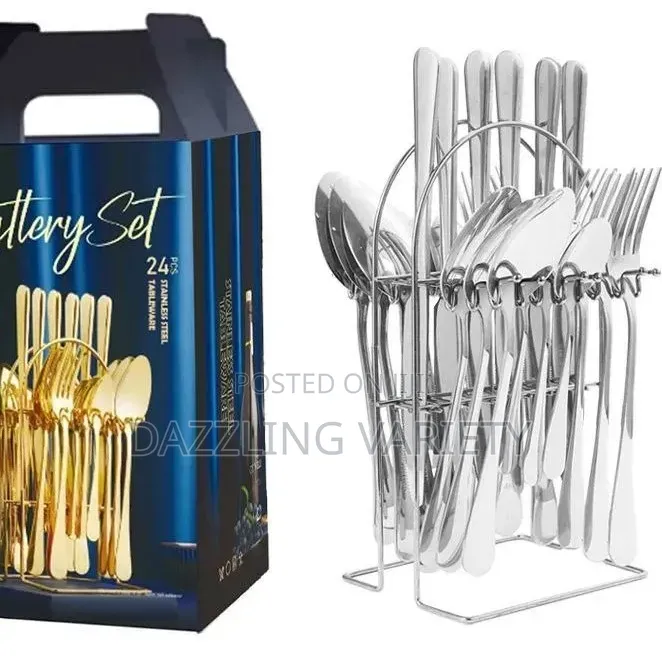 Luxury 24pcs Silver Cutlery Set With Stand for Dining