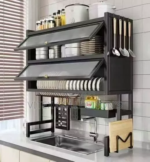 2 Layer Over the Sink Plate Rack With Cover