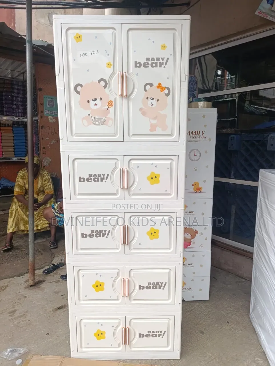 5-Tier Plastic Baby Wardrobe With Hanging Cabinet Storage Drawers