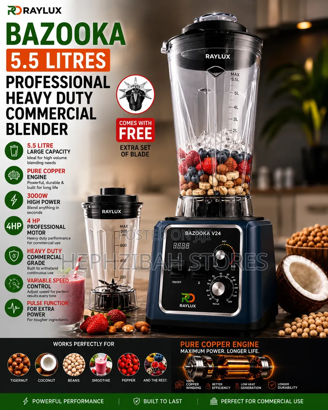 Raylux 5.5 Litres Bazooka V24 Engine Heavy Duty Commercial Blender