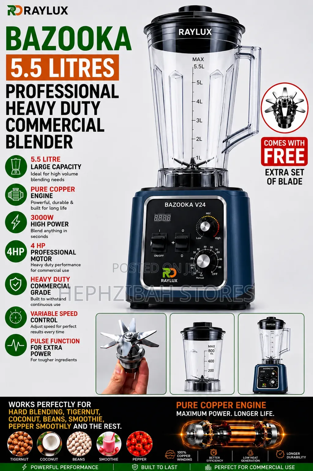 Raylux 5.5 Litres Bazooka V24 Engine Heavy Duty Commercial Blender