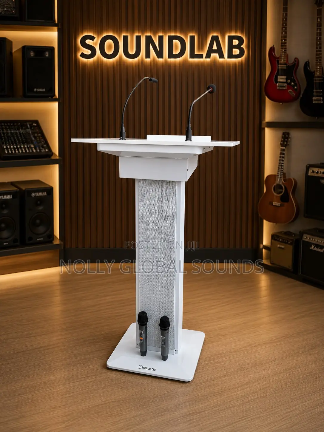Soundlab Rechargeable Wireless Bluetooth Pulpit/ Lectern Stand 2 Mics