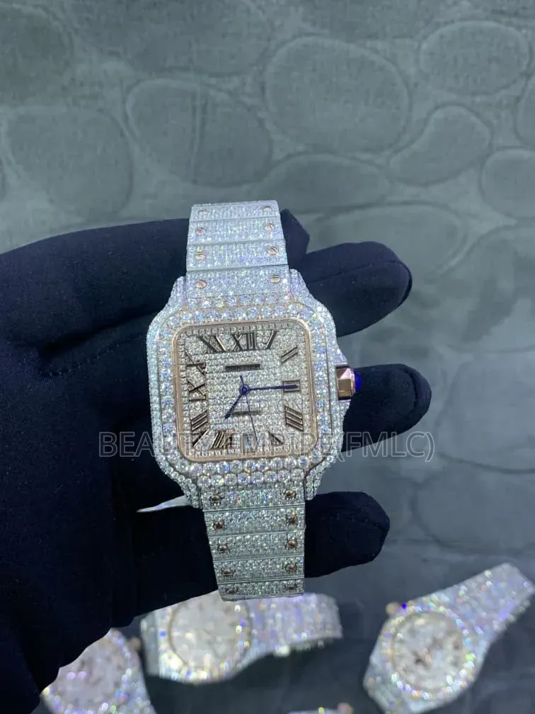 Fully Iced Cartier Santos Wristwatch