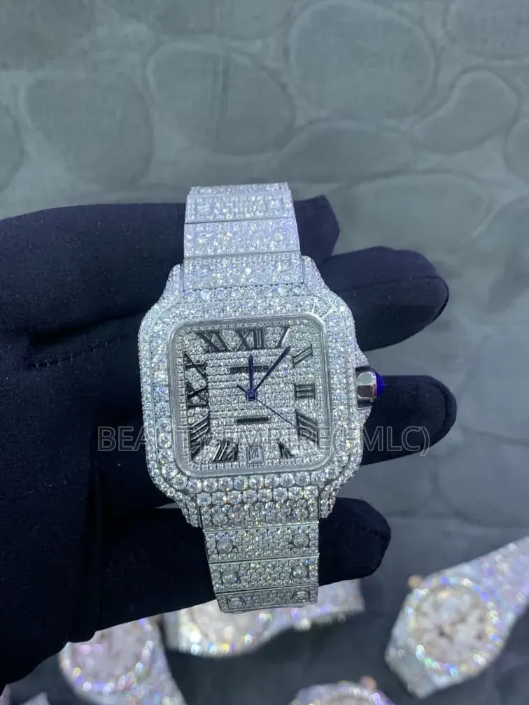 Fully Iced Cartier Santos Wristwatch