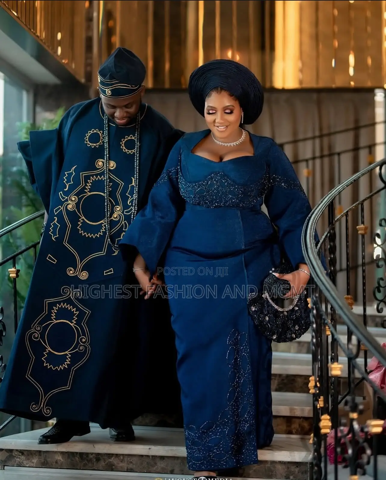 Embellished Navy Iro and Buba Men’S Embroidered Navy Agbada
