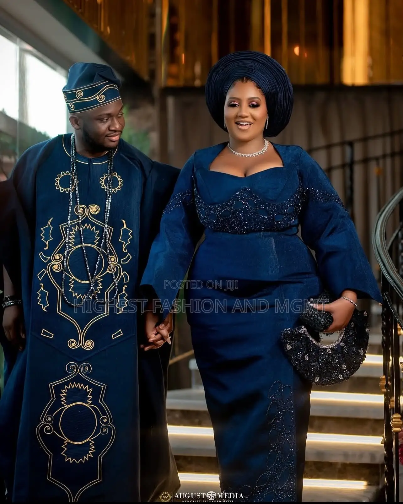 Embellished Navy Iro and Buba Men’S Embroidered Navy Agbada
