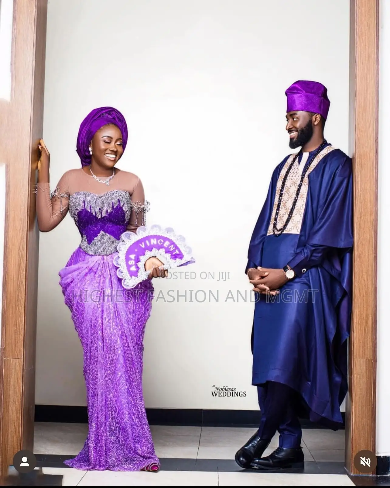 Embellished Violet Iro and Buba Men’S Embroidered Navy Agbada