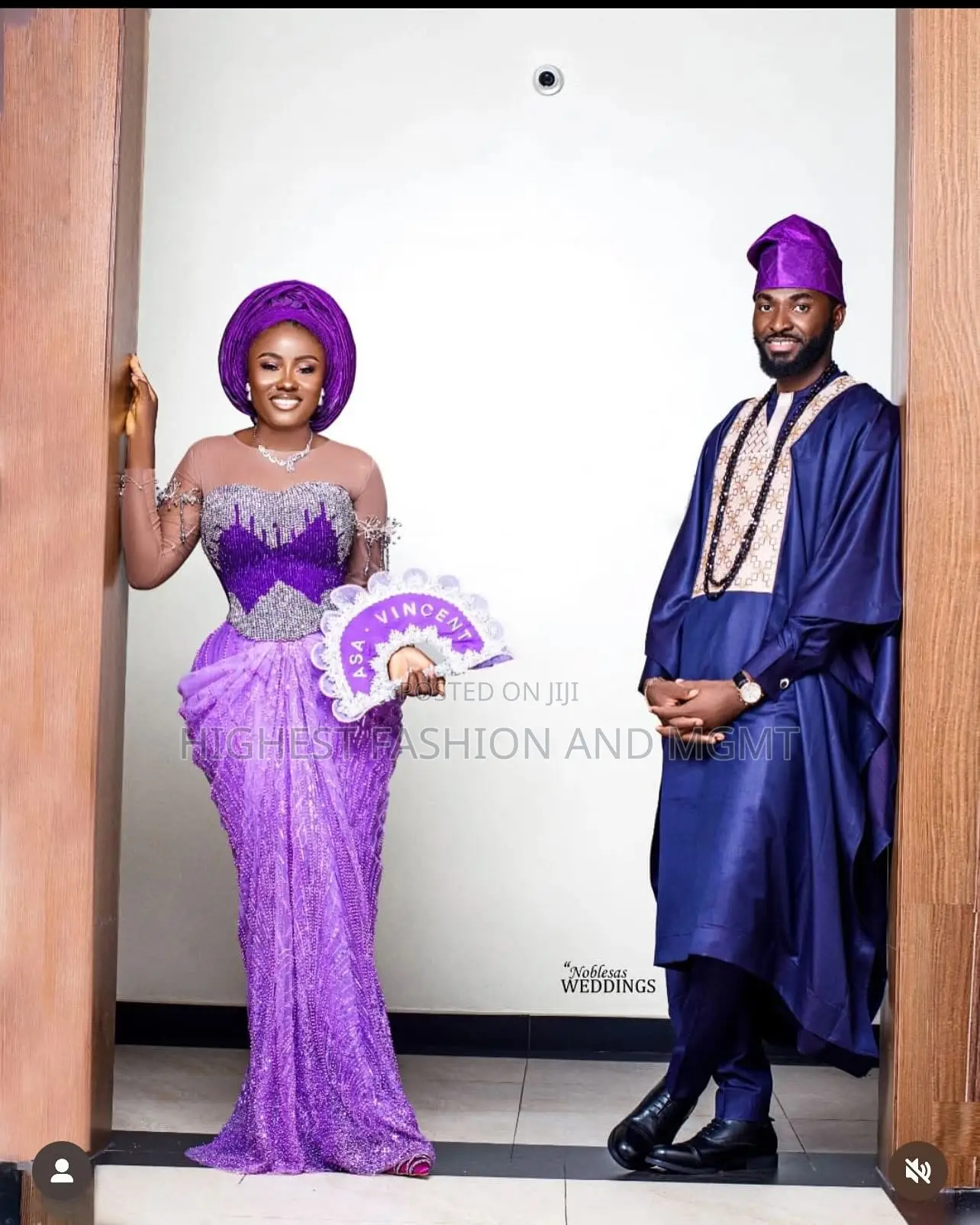 Embellished Violet Iro and Buba Men’S Embroidered Navy Agbada