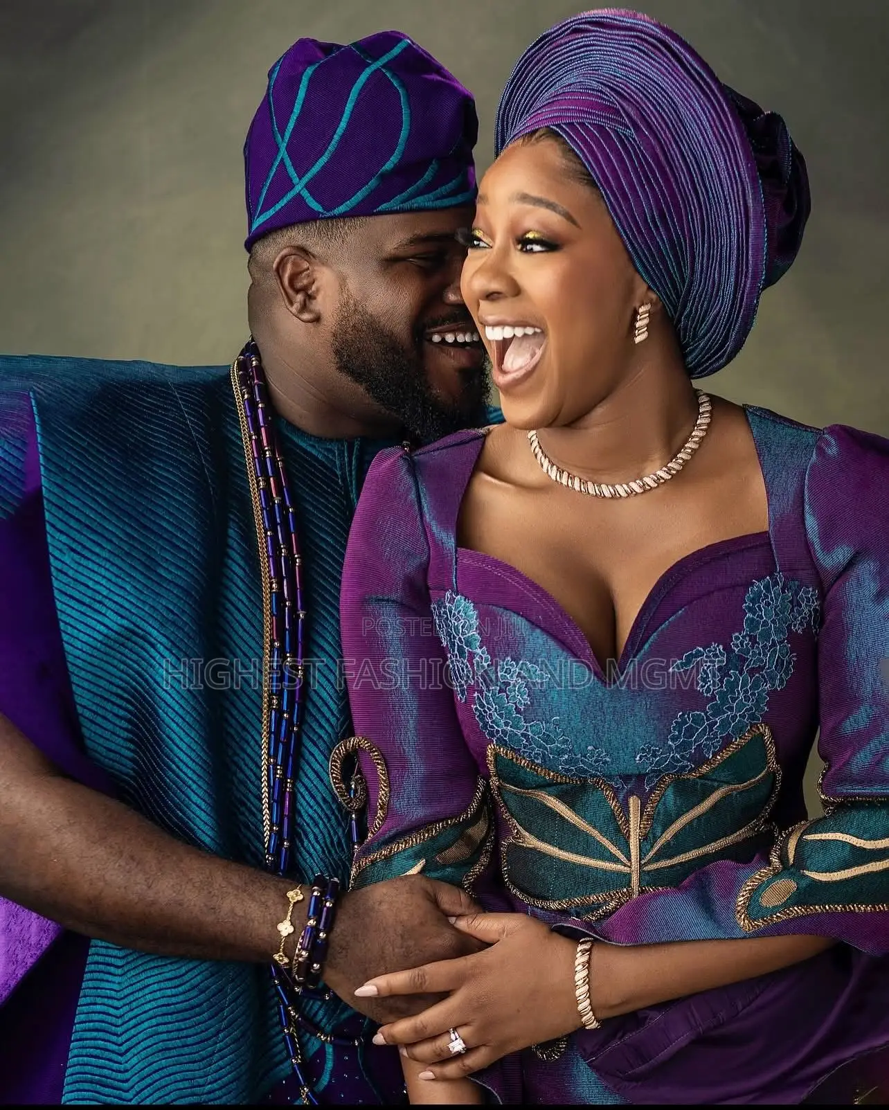 Luxury Violet Iro and Buba Men’S Textured Teal-Panel Agbada