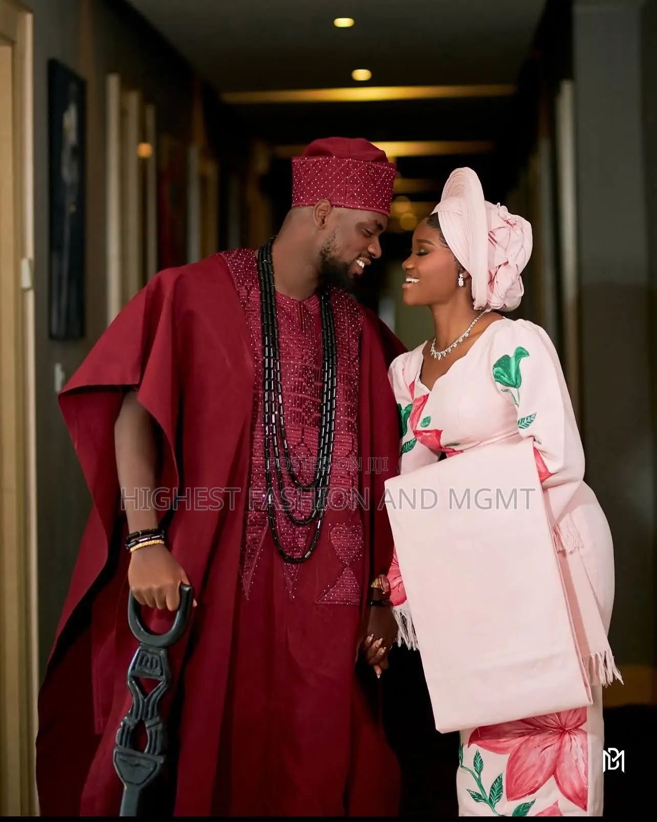 Floral Blush Gown Men’S Textured Burgundy Agbada