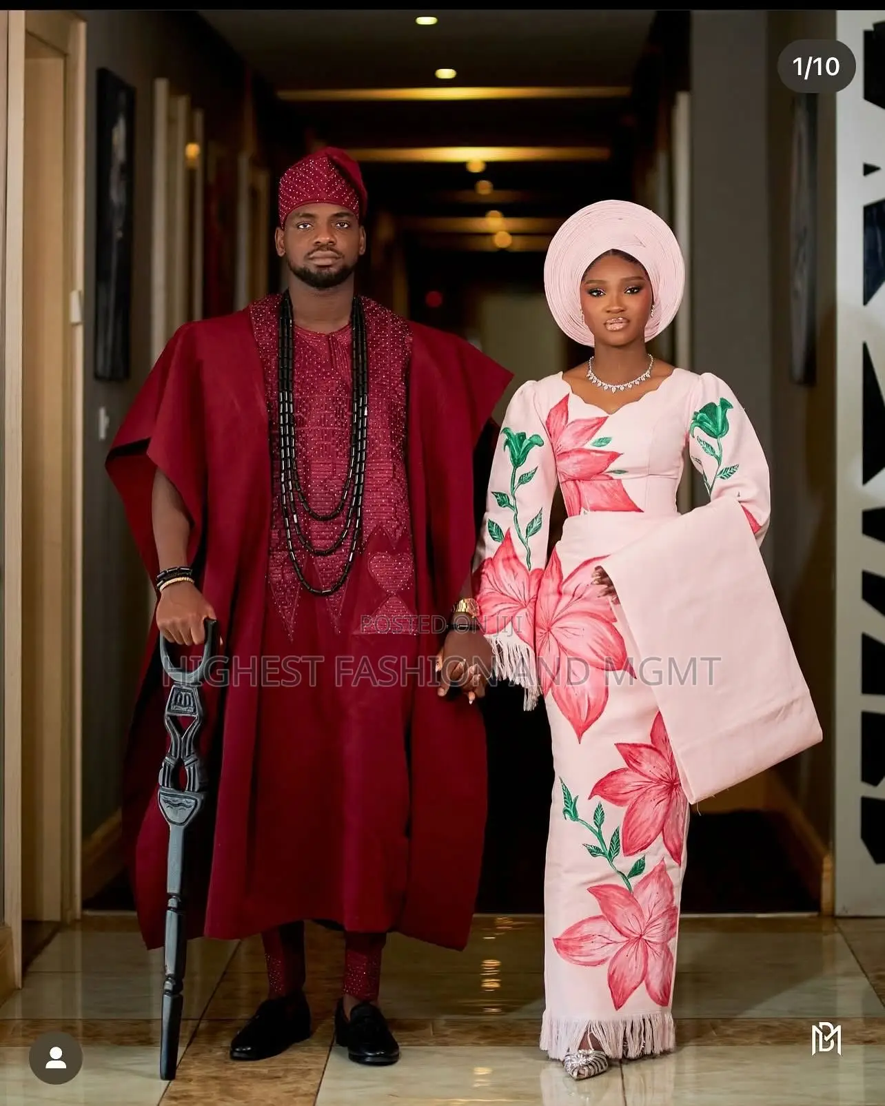 Floral Blush Gown Men’S Textured Burgundy Agbada
