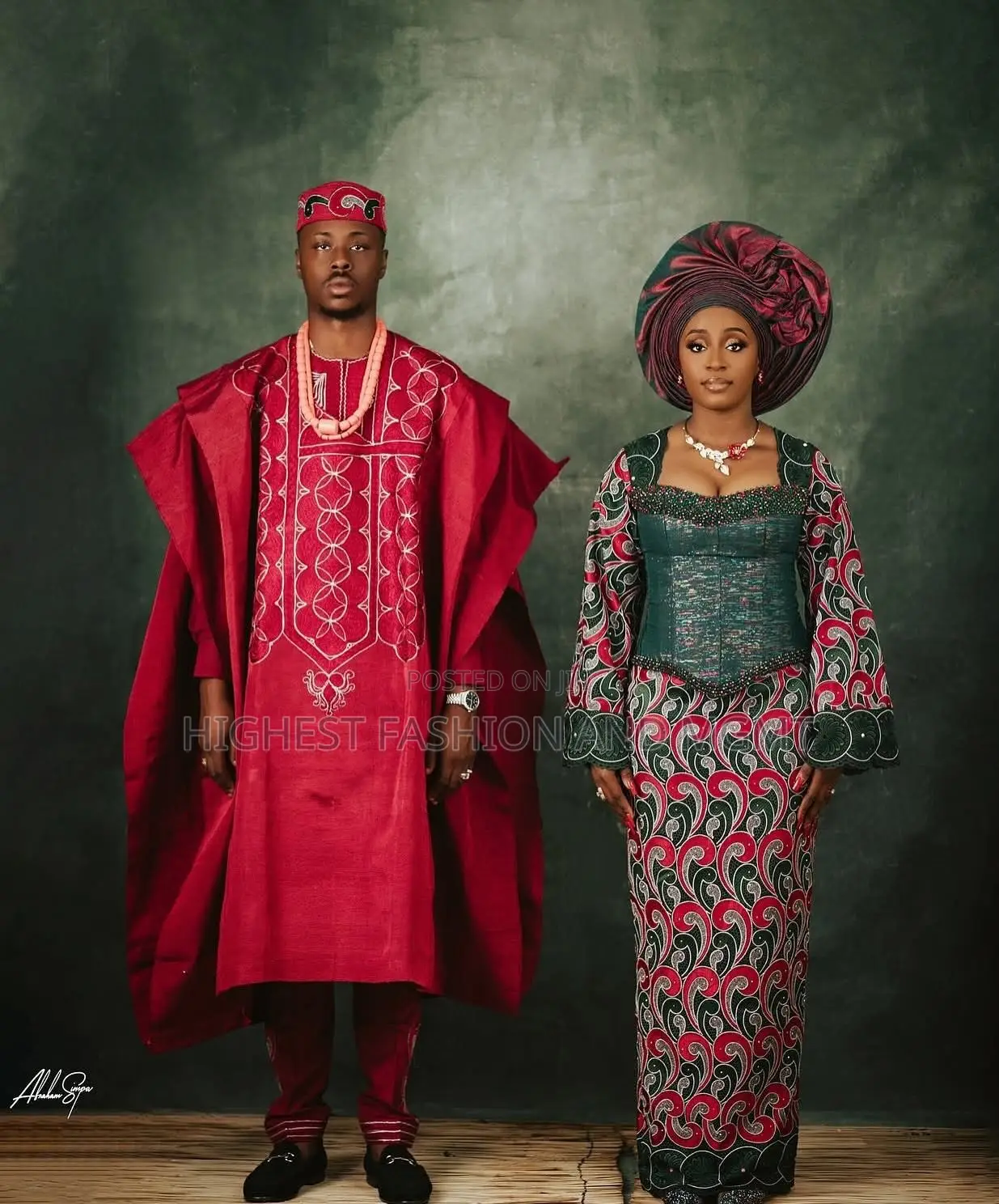 Embellished Crimson Iro and Buba Men’S Textured Crimson Agbada