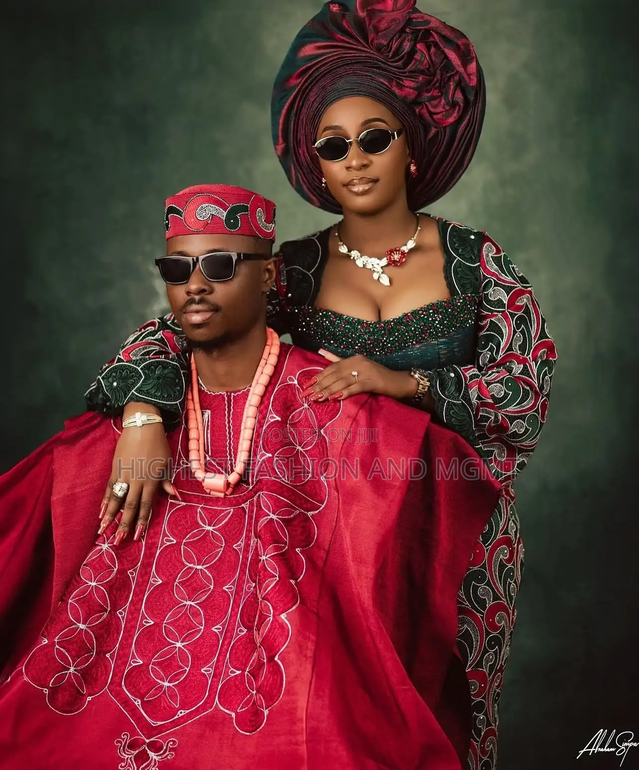 Embellished Crimson Iro and Buba Men’S Textured Crimson Agbada