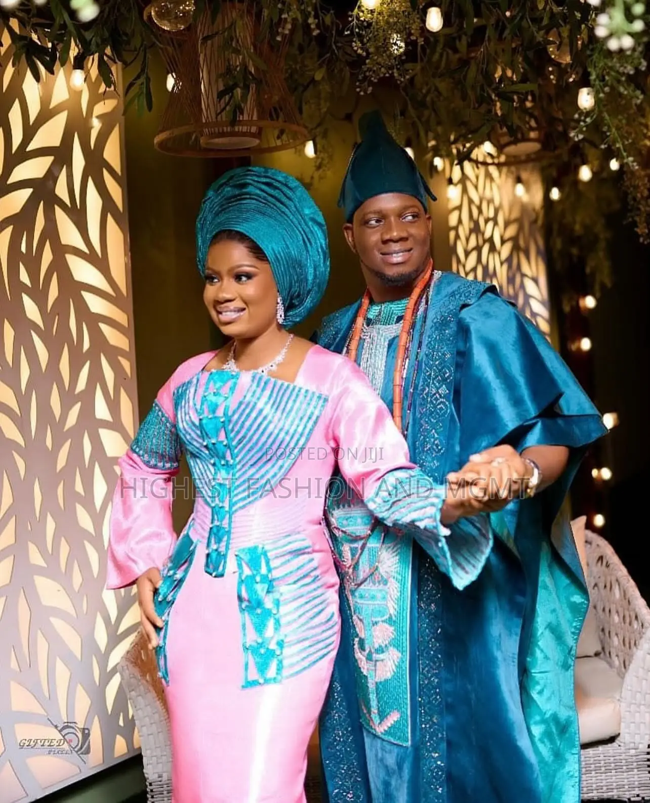 Pink Blue Iro and Buba Men’S Embroidered Electric Blue Agbada