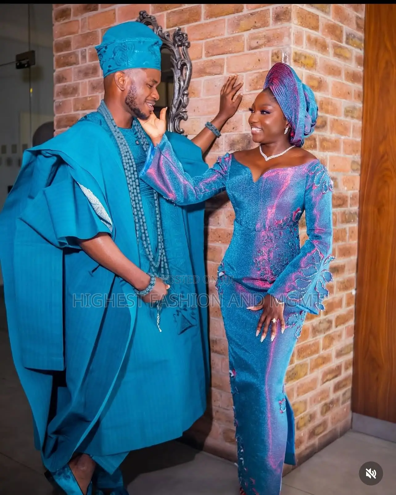 Teal Magenta Iro and Buba Men’S Textured Teal Agbada
