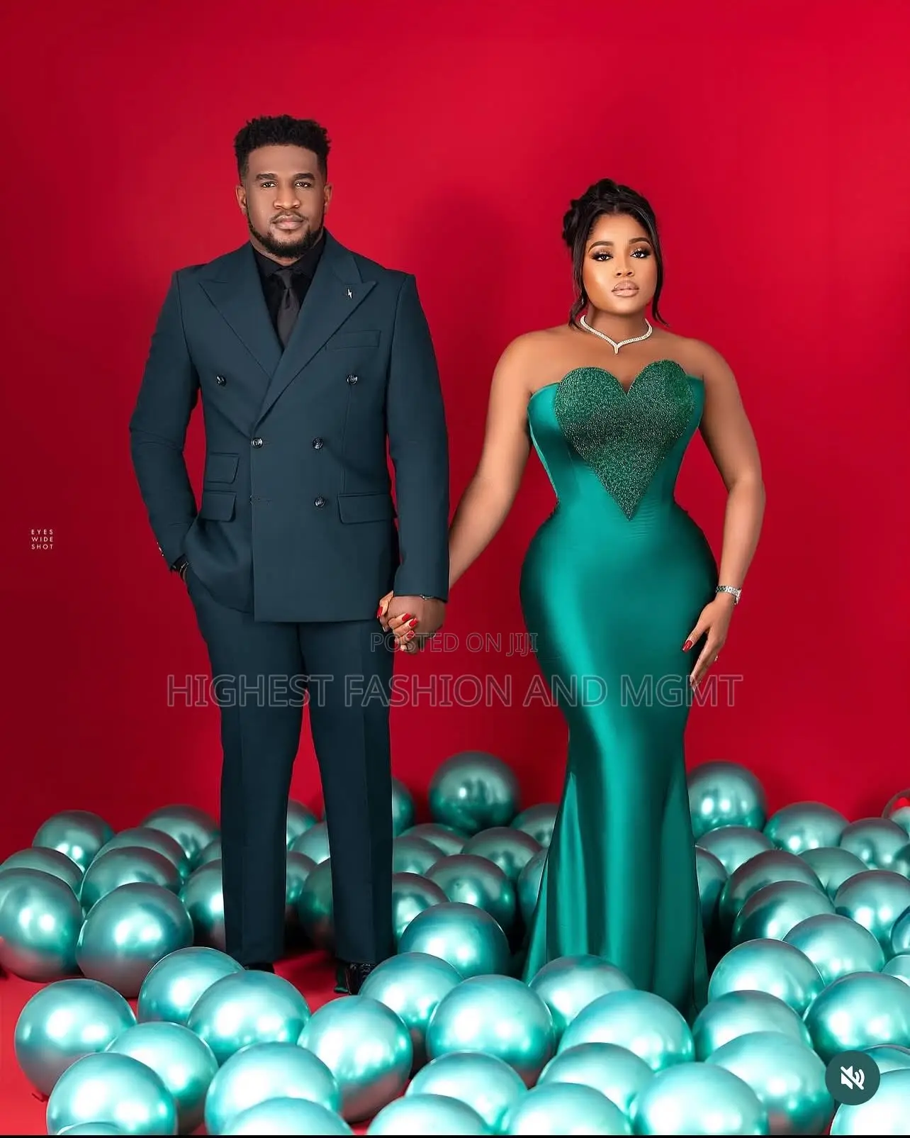 Strapless Heart-Bodice Gown Men’S Deep Teal Double-Breasted Suit