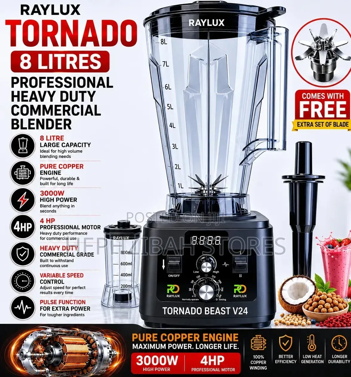 Raylux 8 Litres Tornado Beast V24 Heavy Duty Commercial Blender