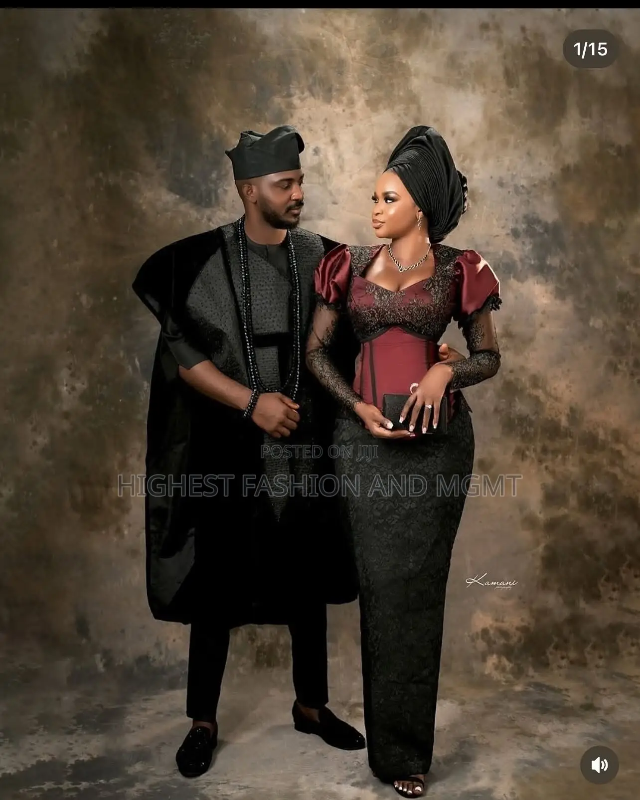 Corseted Iro and Buba Men’S Textured Charcoal Agbada