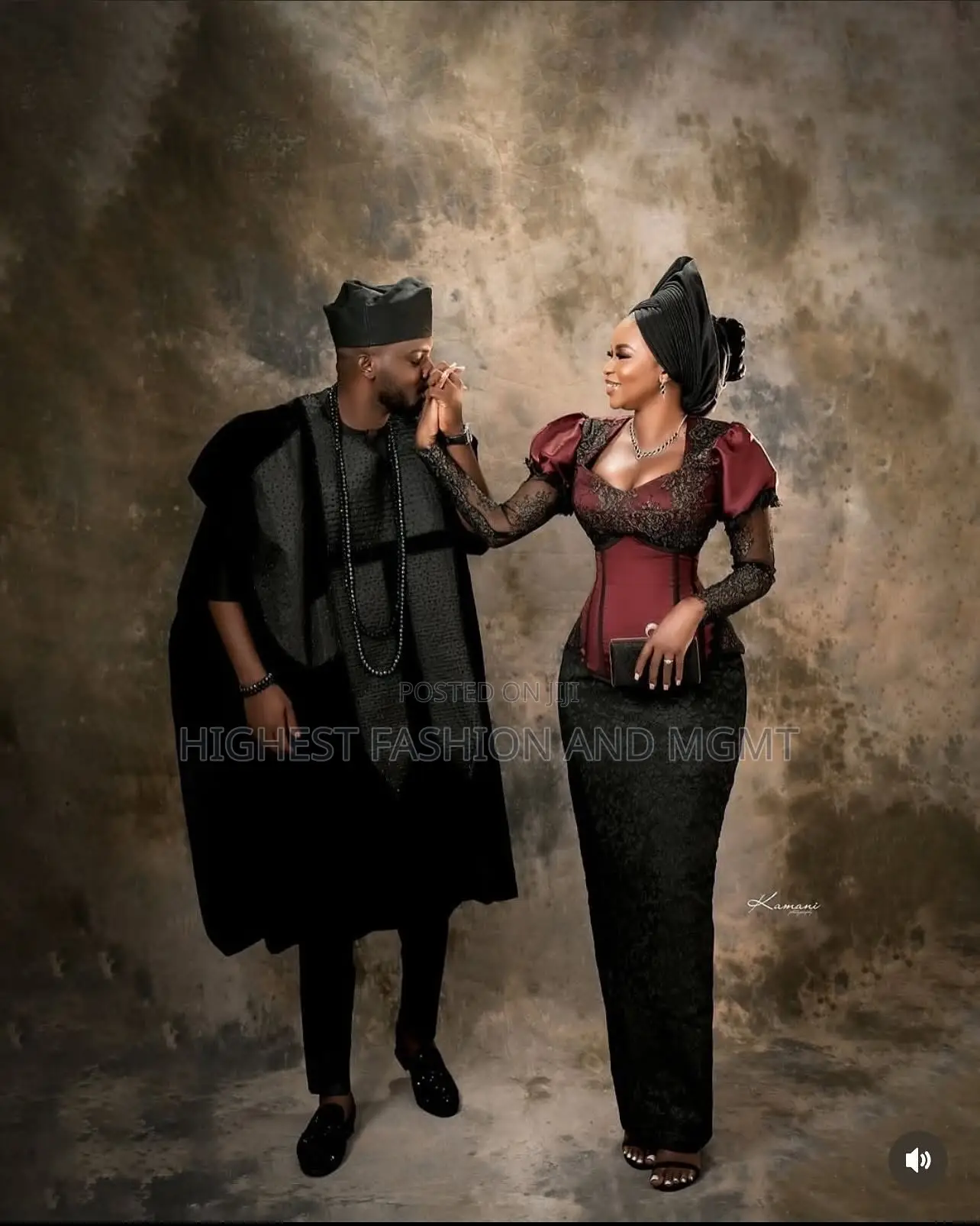 Corseted Iro and Buba Men’S Textured Charcoal Agbada