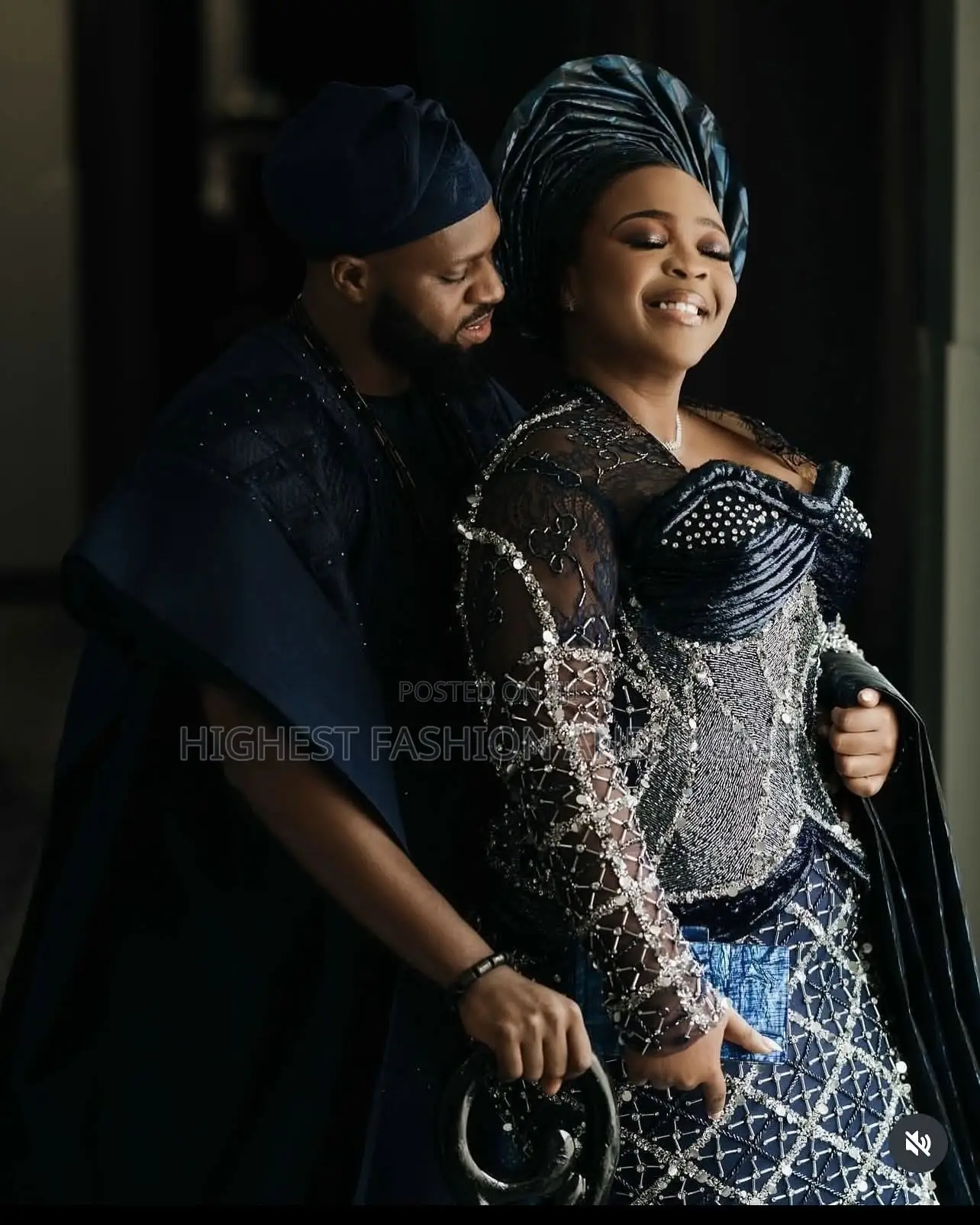 Beaded Sequined Navy Iro and Buba Men’S Structured Navy Agbada