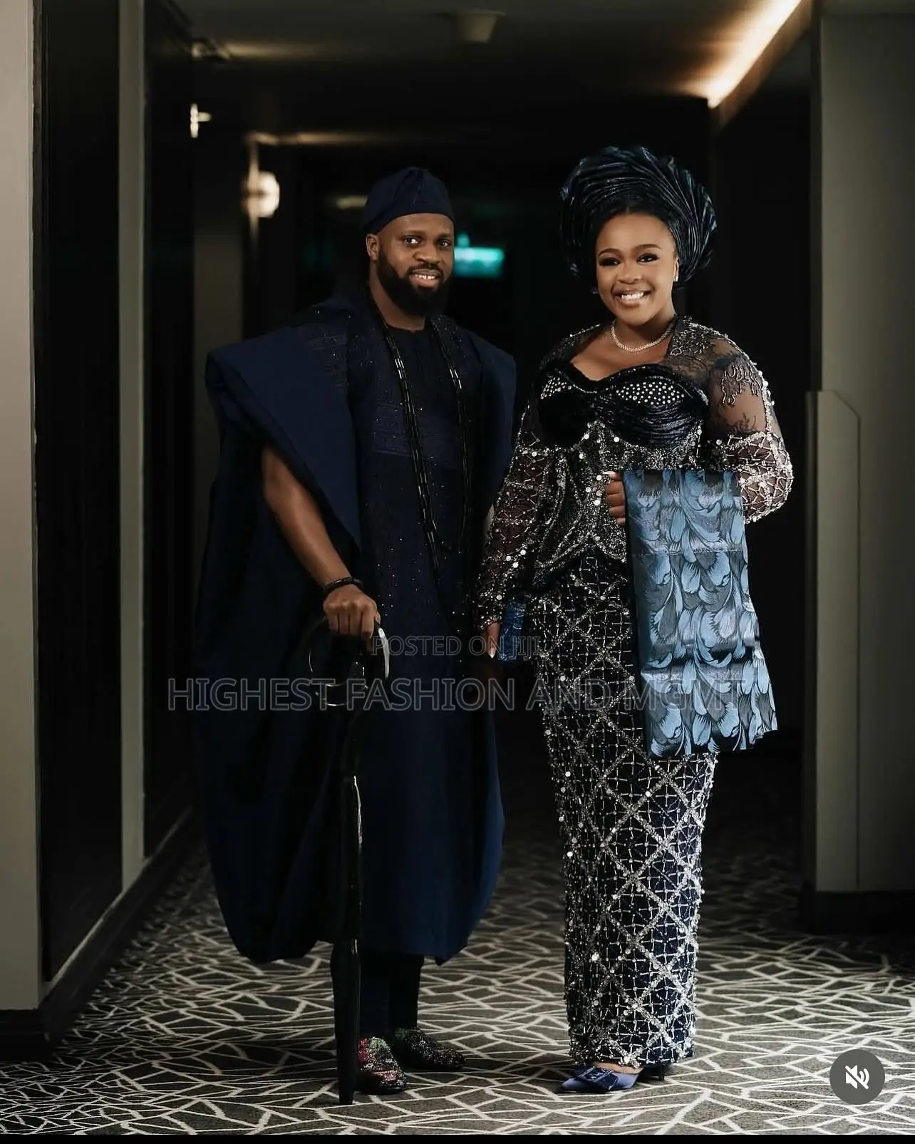 Beaded Sequined Navy Iro and Buba Men’S Structured Navy Agbada