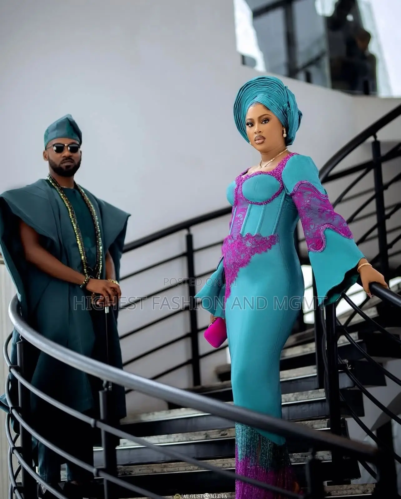 Lace-Paneled Iro and Buba Men’S Minimalist Deep Teal Agbada